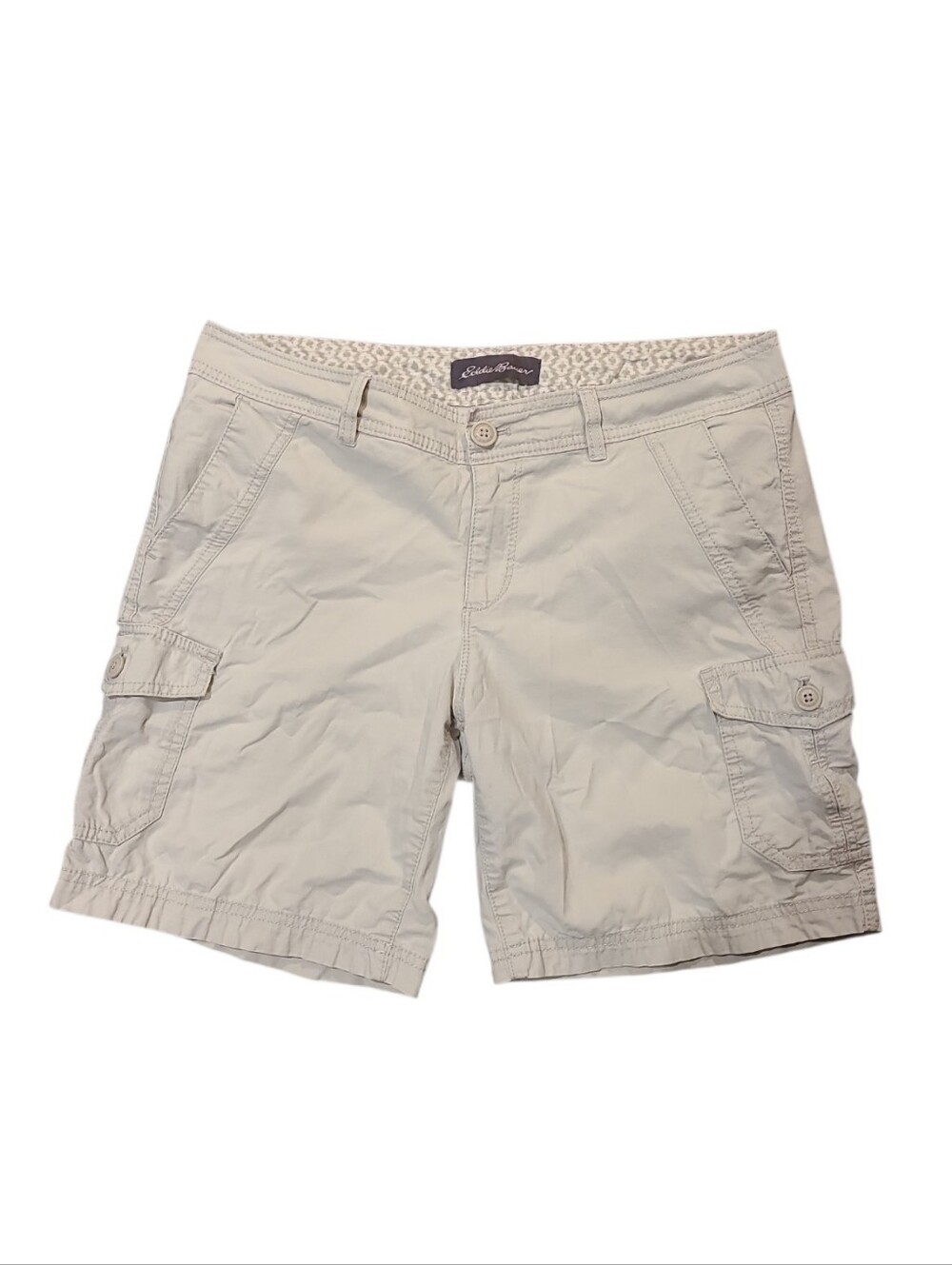 Eddie Bauer Cream Khaki Cargo Shorts Women's Size 8 Outdoor Casual Hiking Trail